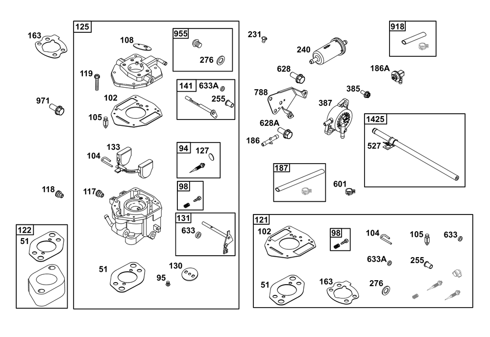 Carburetor And Fuel Supply Group Diagram and Parts List for 305442-0604-G1 200000 - 399999 Briggs and Stratton Engine
